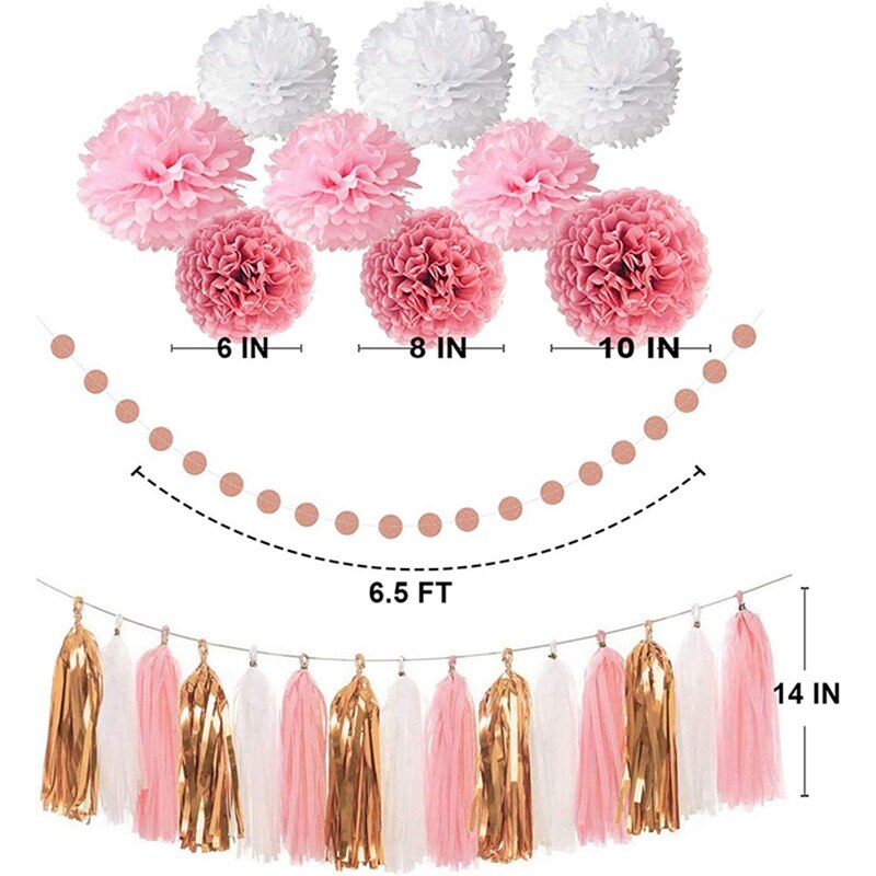 Rose Gold Verjaardag Pull Vlag Fringe Set Verjaardagsfeestje Decoratie Pull Vlag Papier Bloem Fringe