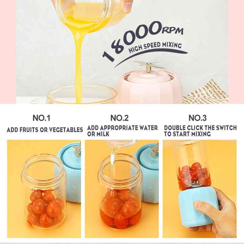 300ml 6 Blade Portable Blender USB Mixer Kitchen Electric Juicer Machine Smoothie Blender Food Processor Fruit Cup Juice Blender