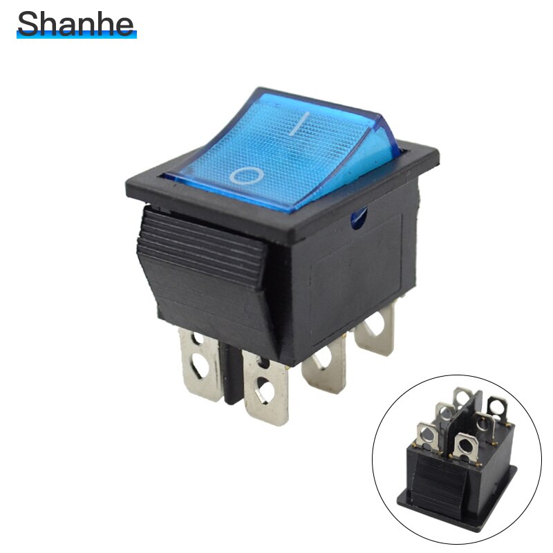 KCD4 On-Off-On 6P / On-Off 4P Latching Rocker Switch 15A 250VAC: 6Pin Blue