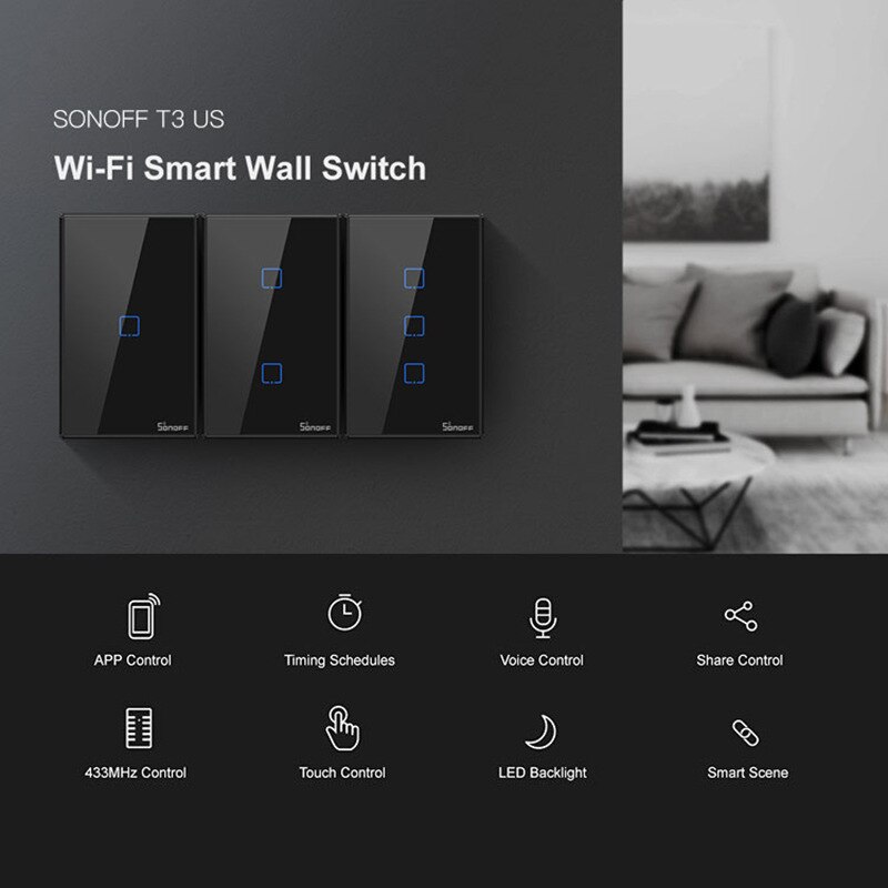 Itead Sonoff T3 UNS 1/2/3 Gang TX 433Mhz RF Einöde Gesteuert Wifi berühren Schalter Mit grenze Arbeitet Mit Alexa Google Heimat IFTTT
