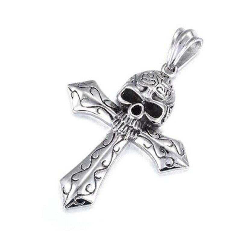 Cool Biker Rvs Skull Cross Hanger Mannen Touw Ketting Gothic Sieraden