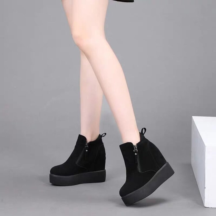 Naisten saappaat keinotekoinen mokkanahka kiilamainen saappaat piilotettu kantapää kengät korkeat vapaa -ajan kengät naisille nilkkurit  c415