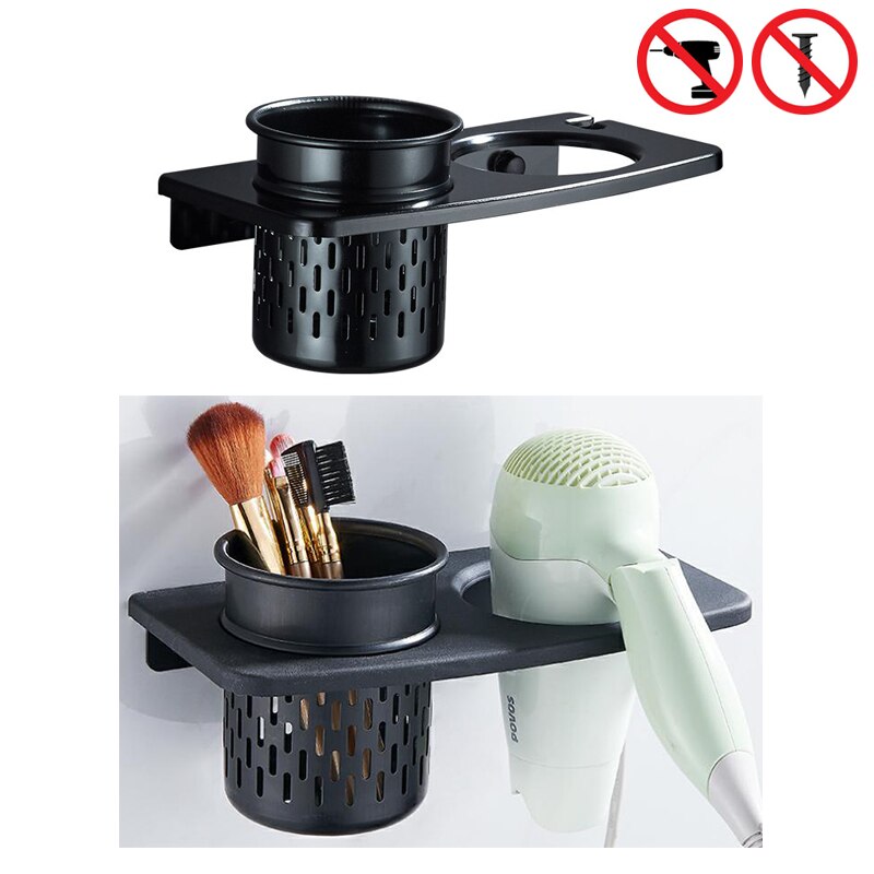 Föhn Houder Met Cup Huishoudens Muur Opslag Badkamer Accessoires Föhn Plank Metal Black Föhn Rack EL1035: 04
