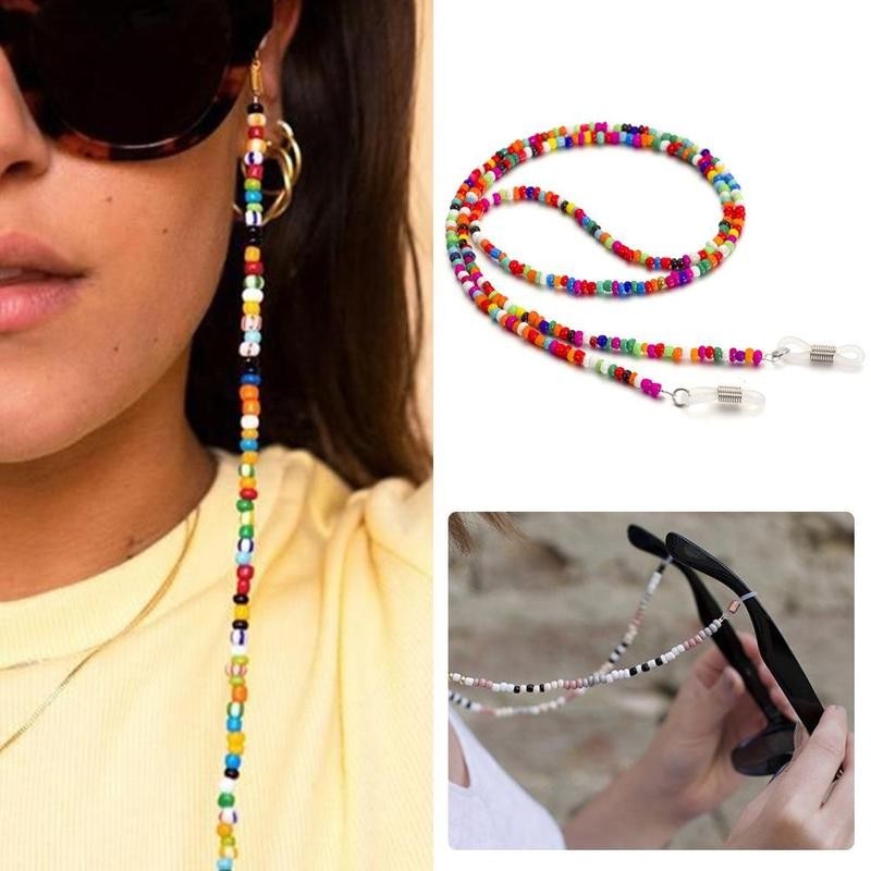 Anti-Slip Glazen Chain Holder Voor Vrouwen Gekleurde Kraal Lanyard Mode Opknoping Nek Glazen Ketting Casual Glazen Accessoires
