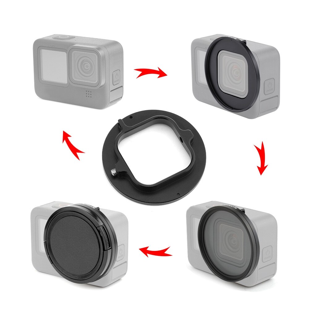 Voor Gopro HERO9 52Mm Uv Lens Filter Adapter Ring Lens Beschermende Cap Cover Zwart