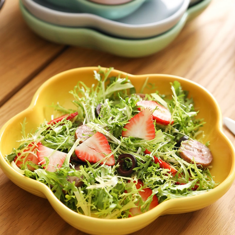 Céramique en forme de fleur profonde multicolore | Plat, soupe au riz, assiette à spaghetti, bol de collation aux fruits, assiettes à salade, fournitures de table pf9064