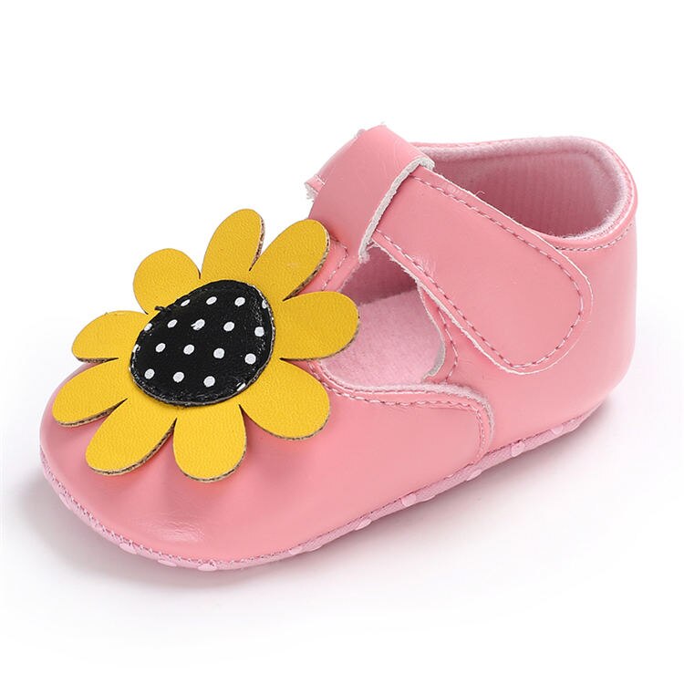 Meisjes zomer baby sandalen gele zonnebloem zachte zool buiten prinses bruiloft feest peuter baby eerste loopschoenen schoenen: Roze / 7-12 maanden