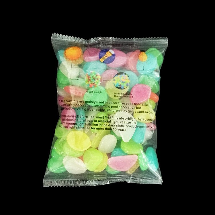 Piedras luminosas para decoración de jardín, guijarros decorativos que brillan en la oscuridad, para pecera al aire libre, piedras de guijarros, mezcla de colores para acuario, 100 Uds.: Color mixing