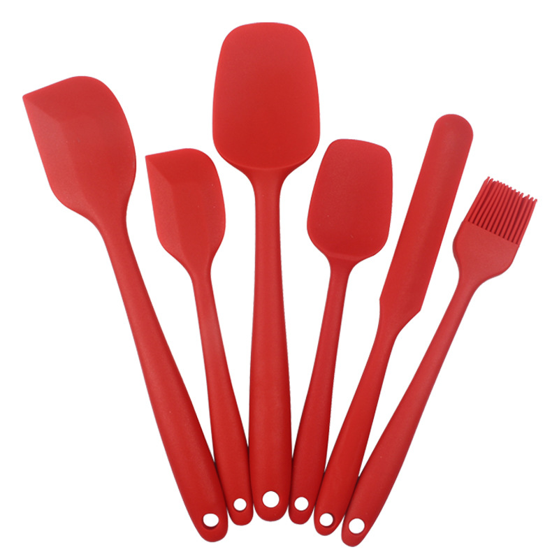 Kitchenware 6-Piece Silicone Spatula BPA-Free Non-Stick Silicone Spatula Spoon Oil Brush Set Baking Tools Cake Cream Spatula: Red