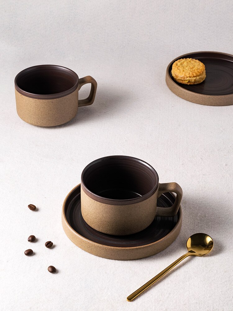 Japanese Style European Style Ceramic Coffee Cup and Saucer Set Vintage Cappuccino Coffee Cup Vaso Para Cafe Mug BD50CS