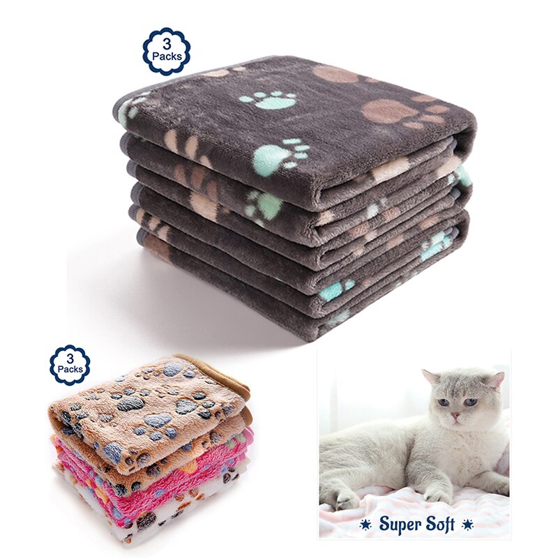 3 Packs Huisdier Kat Deken Super Zachte Pluizige Premium Fleece Poot Foot Print Warm Flanel Gooi Voor Hond Puppy Kat