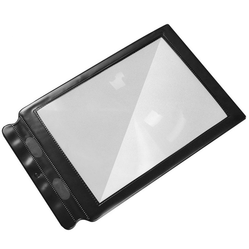 Hand held black frame PVC bendable proof A4 reading portable ultra thin 3 times card full page magnifier