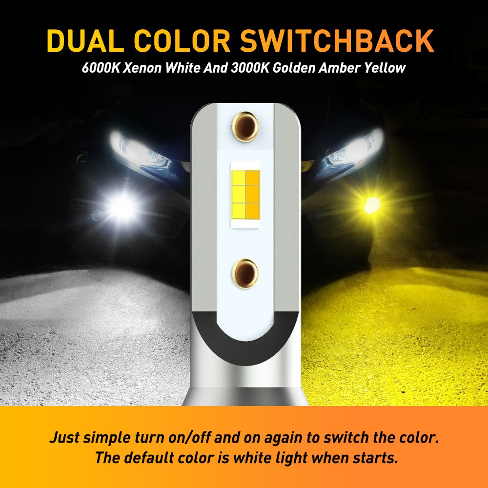 OXILAM 2X H11 H8 Car LED Bulbs Dual Color Driving Lamp Fog Light Bulb For Chevrolet Cruze Camaro Sonic Spark Equinox