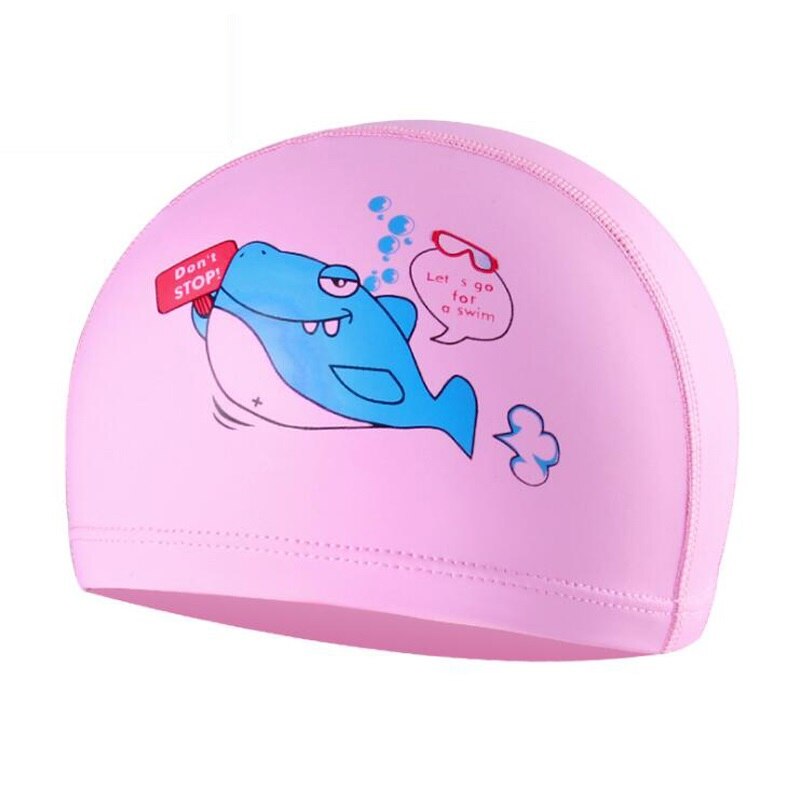 Tkanina PU Cute Cartoon zwierząt delfin dzieci dzieci czepek wodoodporny chronić uszy długie włosy chłopcy dziewczęta basen kąpielowy czapki kapelusz: Pink Shark (S)