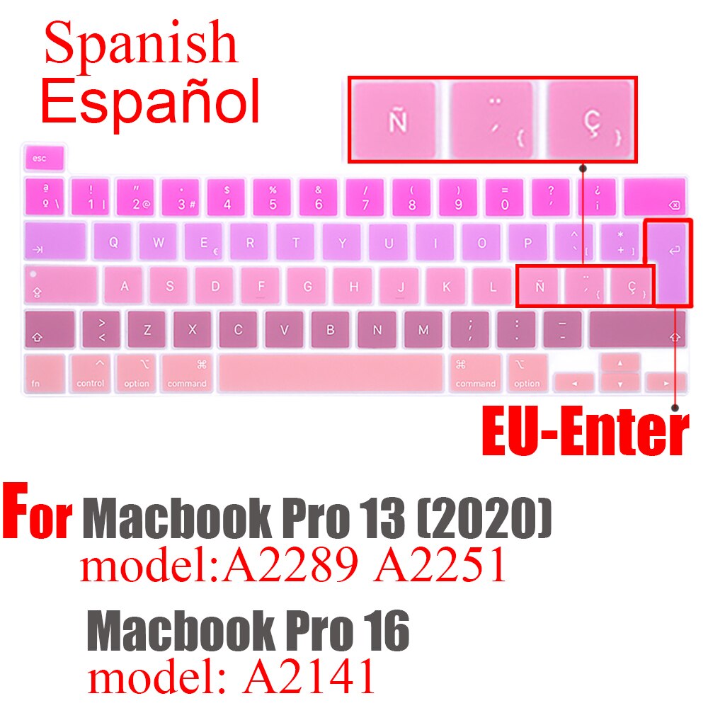 For macbook Pro13 pro16 keyboard cover With ñ Spanish protector Keyboard case Keyboard protective film A2289A2251 A2141: EU Spain Pink plus