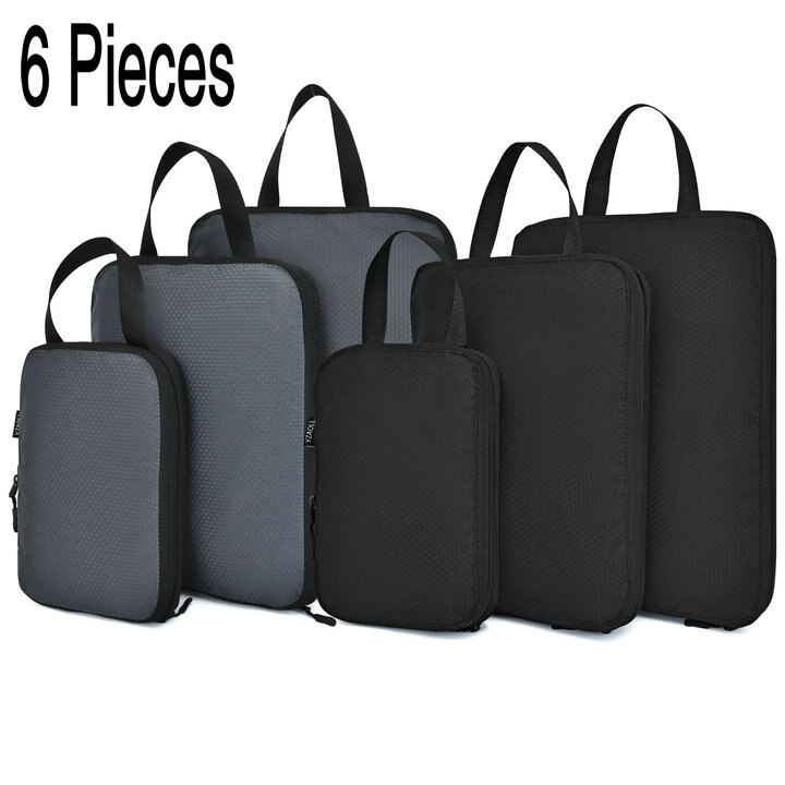 Travel Bag Compression Travel Storage Bag Clothes Tidy Organizer Suitcase Pouch 3/6 Pieces Case Shoes Packing Cube luggage bag: 6pcs Gray and Black