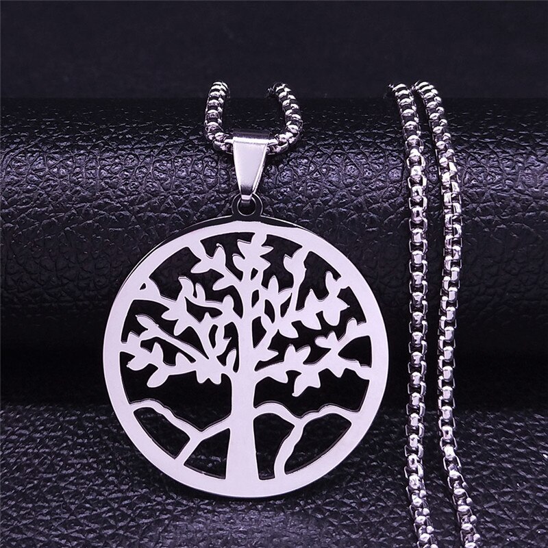 Di modo Albero della Vita Collana In Acciaio Inox per Le Donne di Colore Argento Collane Gioielli acero inoxidable joyeria mujer N11S01: H 50 cm BOX SR