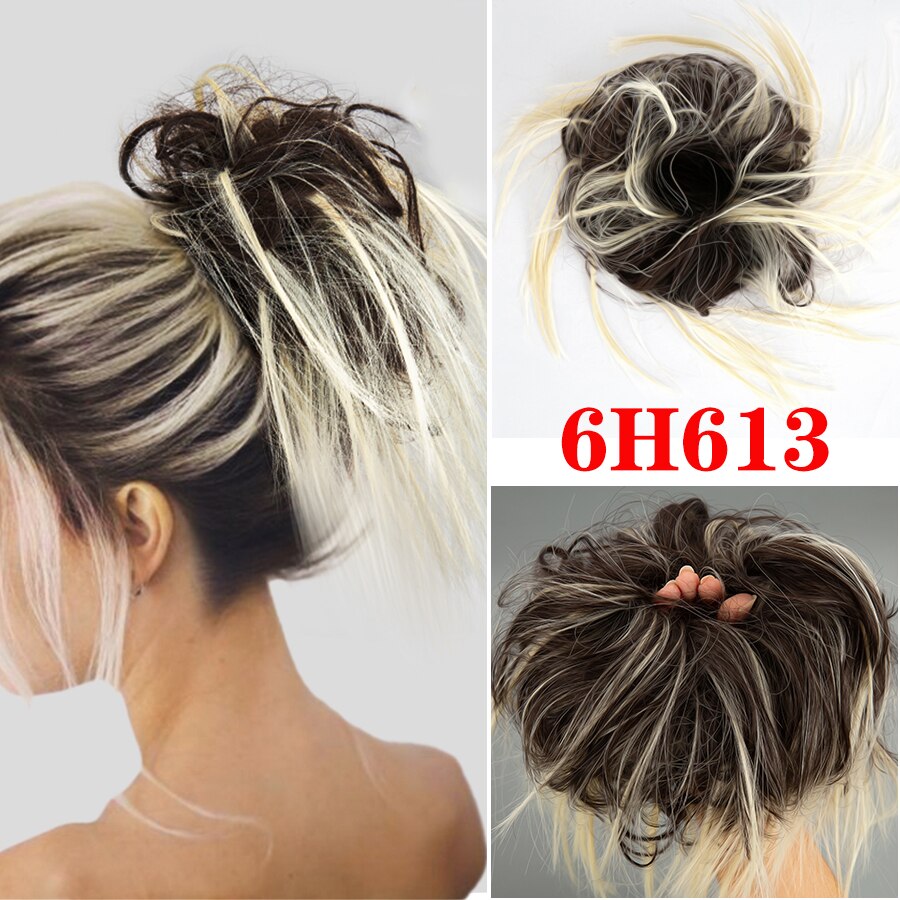 Alileader Synthetische Chignon Messy Knot Warrige Haarstukje 13 Kleur Elastische Band Chignon Synthetische Flexibele Haar Broodjes Voor Vrouwen: 6h613 jiwei