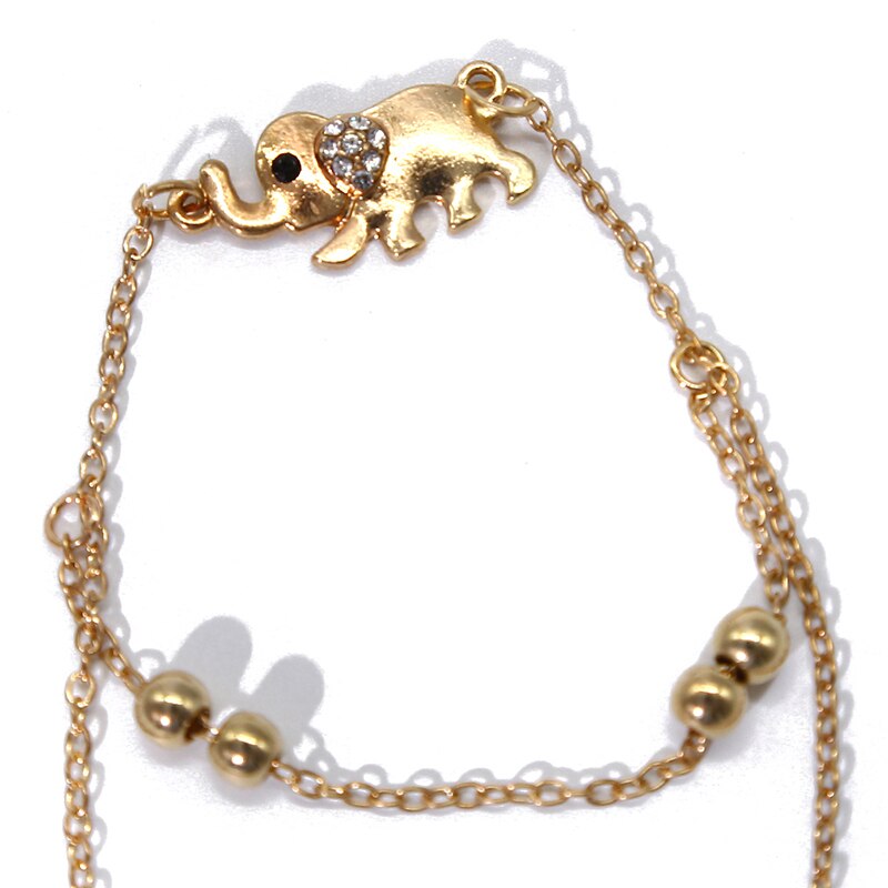 The Baby Elephant Mascot Double Foot Chain Elephant Bangle Jewelry for Women Anklet Rose Gold Trendy Zinc Alloy Metal HJUEY
