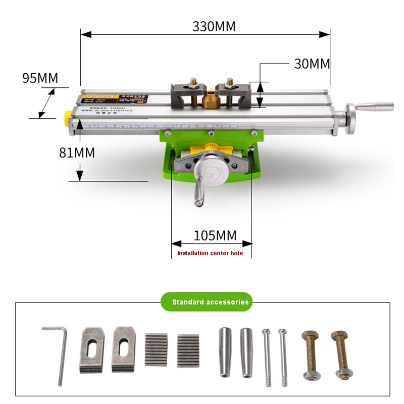 Mini fraiseuse de précision multifonction, établi, fixation de l'étau de forage, table de travail, axe X et Y, Table de coordonnées de réglage, BG6330