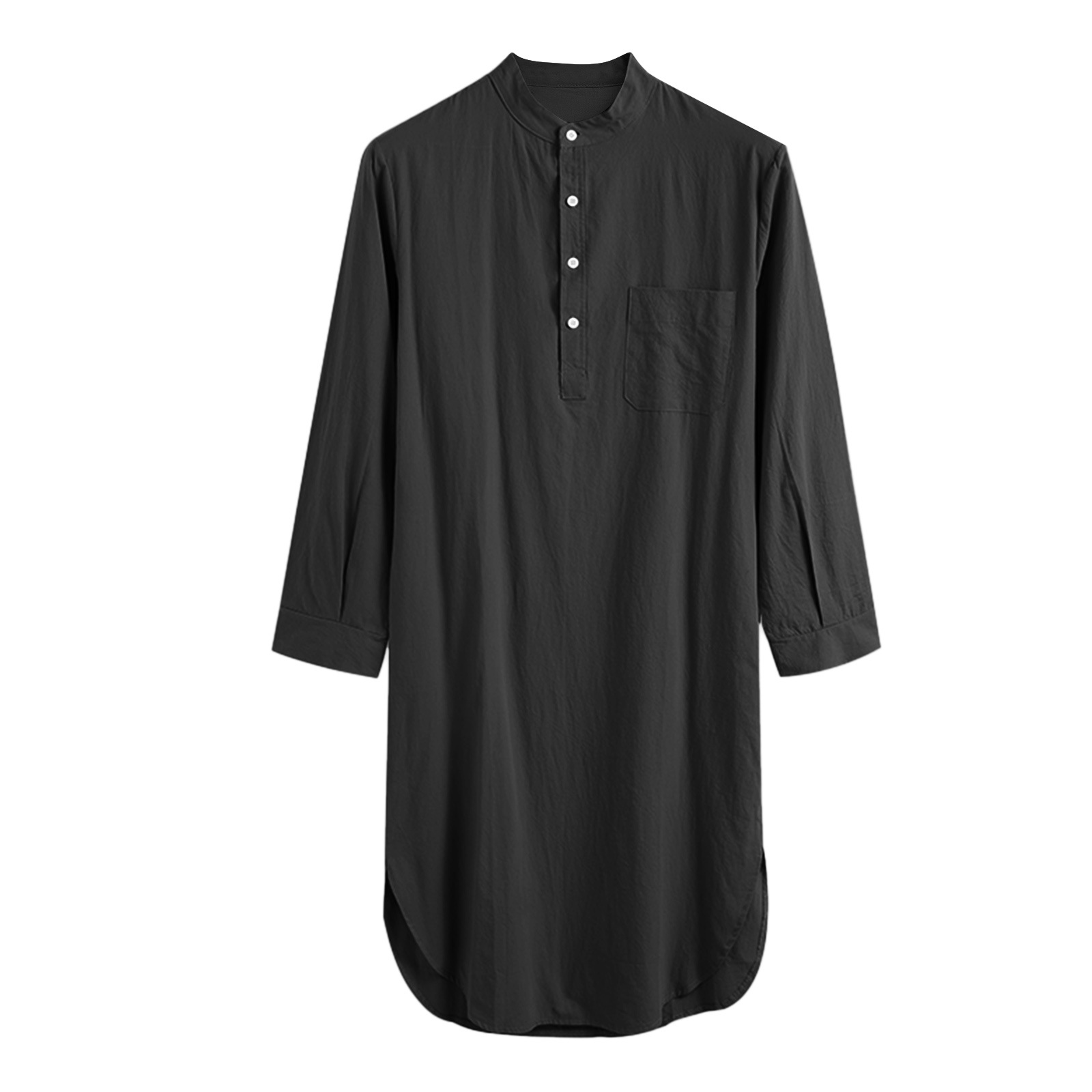 Abaya-Robe musulmane à manches longues pour homme, chemise de nuit en coton, longueur genou, tunique arabe, chemises noires, jubba, thobe blanc: L / Black