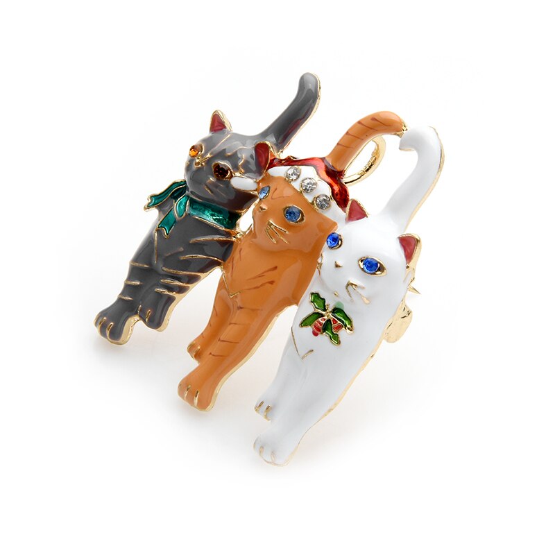 Wuli & baby 3 Katten Kerst Emaille Broche Pins 3 Kleuren Kut Vrouwen Sieraden Kat