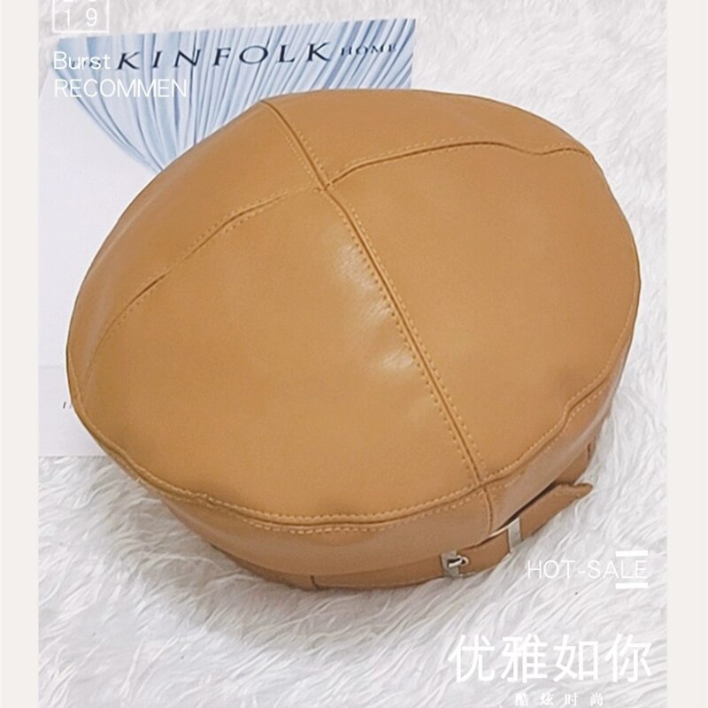 2021Women Girl belt Beret Artist Warm Wool Winter Beanie Hat Cap Vintage Plain Beret Hats Solid Color Lady leather Caps