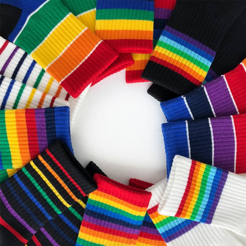 Kids Knee High Rainbow Socks Spring Summer Toddler Child Girls Boys Cotton White School Socks Stripe Long Sock Baby Accessories