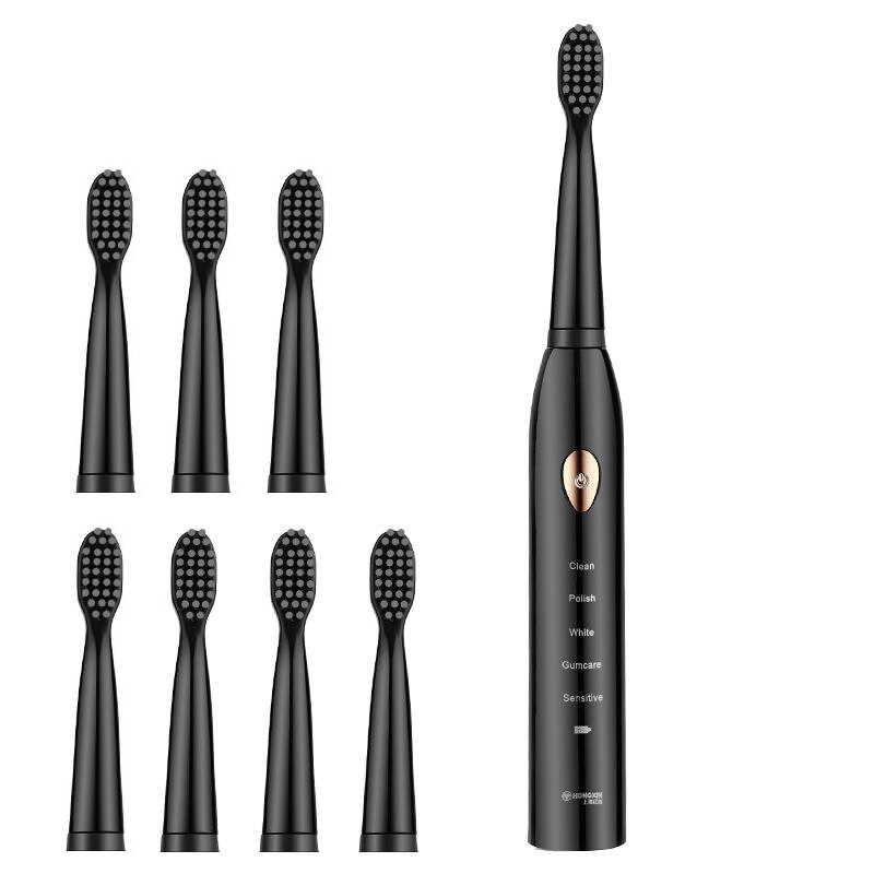 Smart Sonic Electric Toothbrush XaoMi Electric Toothbrush Best 5 Modes USB Rechargeable With Replacement Brush Head: black 8Heads