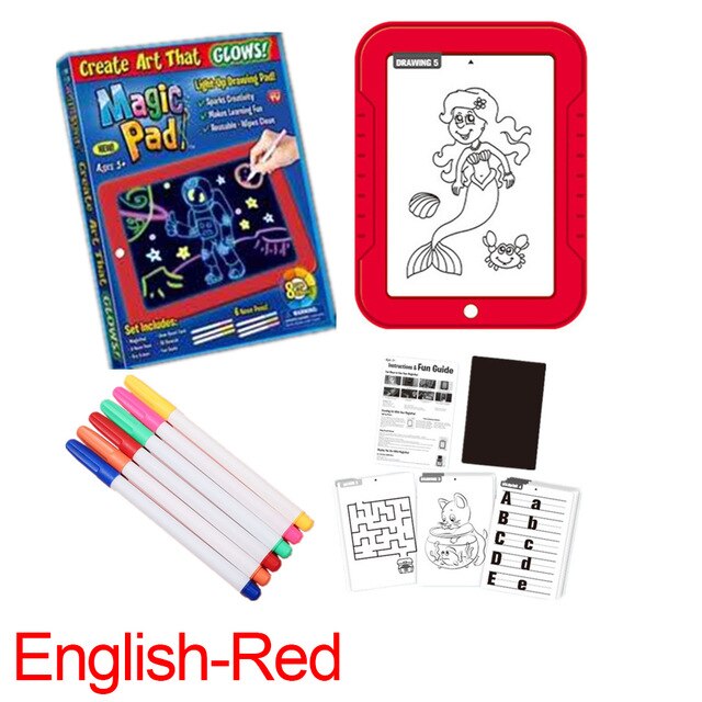 Magic Pad 3D planche à dessin pour enfants tableaux d'écriture électroniques plaque peinte à la main coloré lumineux Graffiti peinture Pad: English-Red