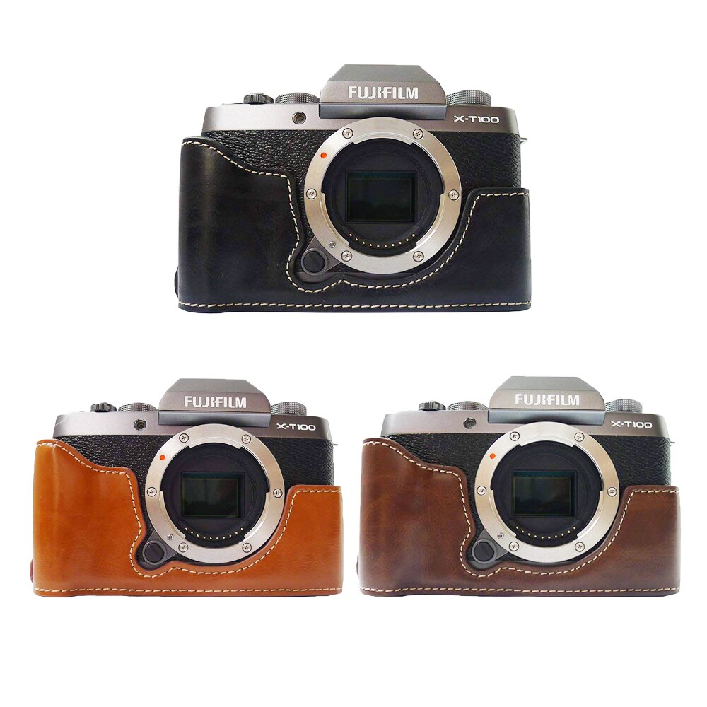 Pu Leather Camera half Body Voor Fujifilm Fuji XT100 XT-100 Camera Bag Base PU Case Met Open batterij direct