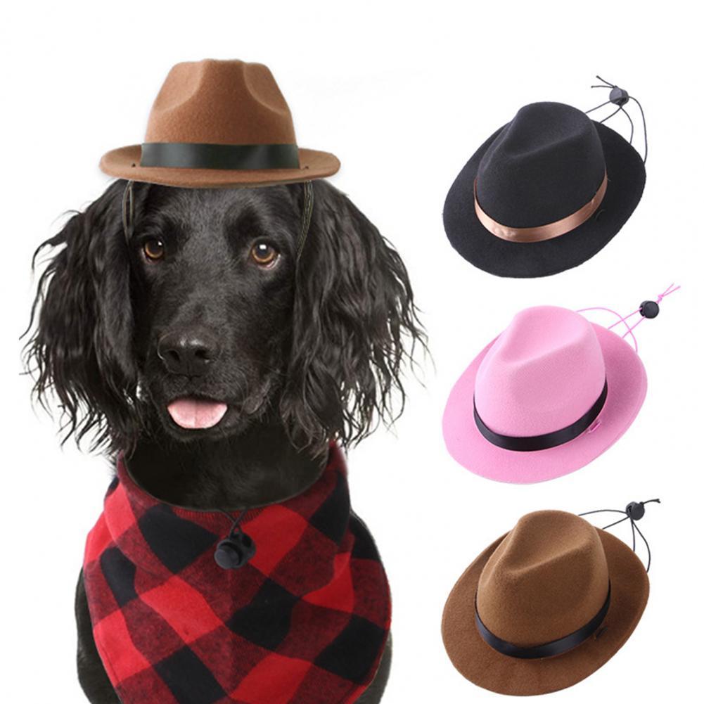 Dog Cowboy Hat with Adjustable Rope Photo Prop Pet Halloween Christmas Street Hat Dog Accessories