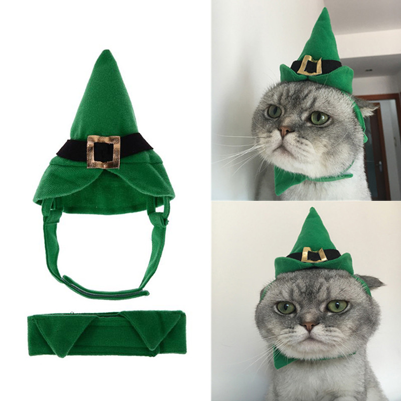 Vestido de para perros y gatos, conjunto de corbata para disfraz, Navidad, Halloween, vestido, gorras, Collar para perros, gatos verdes, accesorios de ropa para mascotas