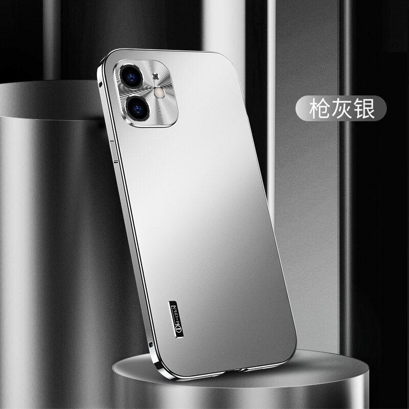 Obudowa ze stopu lotniczego akrylowa obudowa z tyłu dla iphone 12 Pro MAx 12 mini obudowa z tyłu metalowa kamera dla iphone 12 PRo luksusowa obudowa na telefon: For iphone 12 / Srebrny