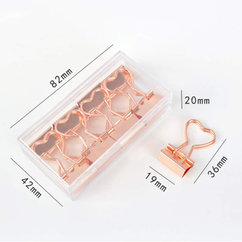 12PCS Heart Shape Binder Clips Skeleton alloy Paper Clips Foldback File Clips School Office Stationery Supplies (Rose Gold)