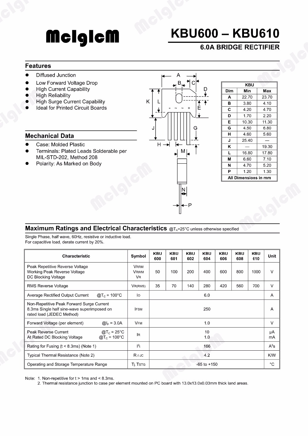 MCIGICM 10PCS 6A 600V diode bridge rectifier kbu60... Grandado