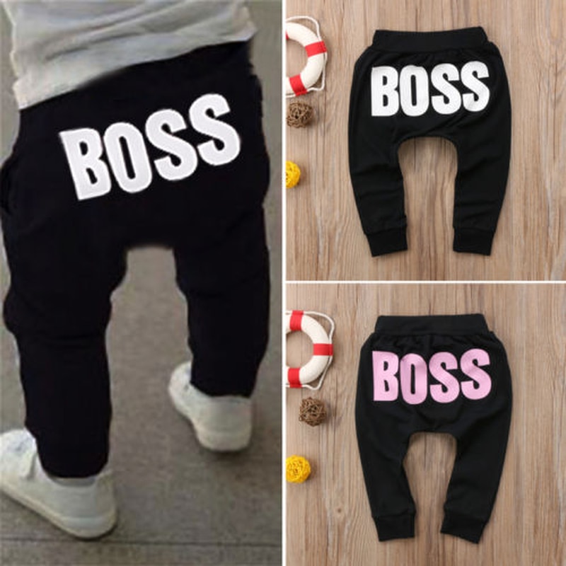 Pantalones para bebés y niñas, pantalones con letras sexi BOSS, pantalones harén de algodón para bebés, pantalones informales para bebés, ropa para niños y niñas