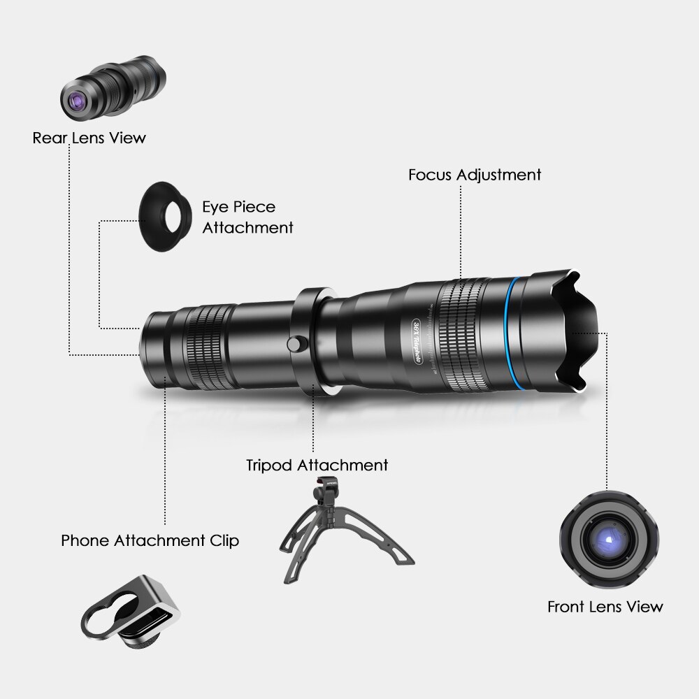 APEXEL 28x/36x/60x HD Telephoto Zoom Smartphone Monocular Telescope Camping Phone Telephoto Lens for Xiaomi/Samsung/Android