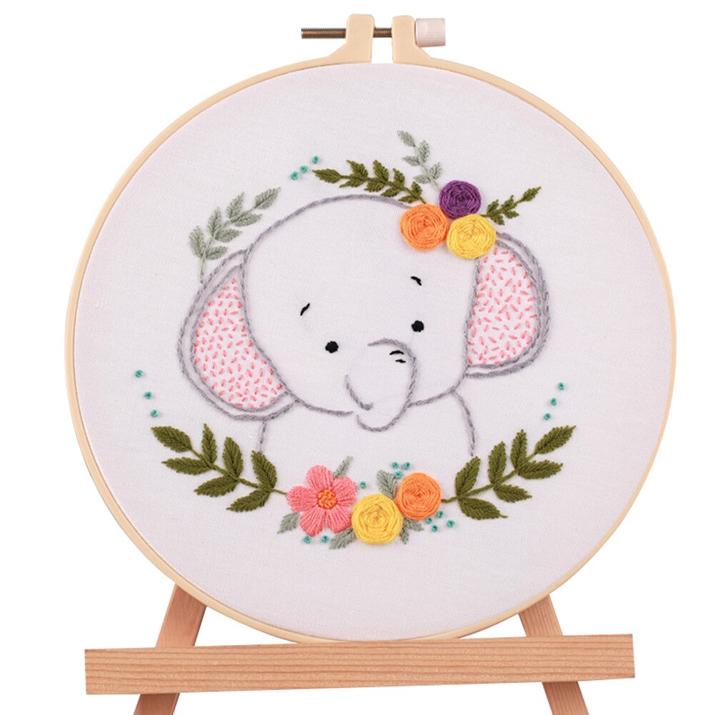 Hand-Embroidered Sets Of DIY Cartoon Style Crafts With Pattern Instructions For Beginners To Learn Easily: Elephant