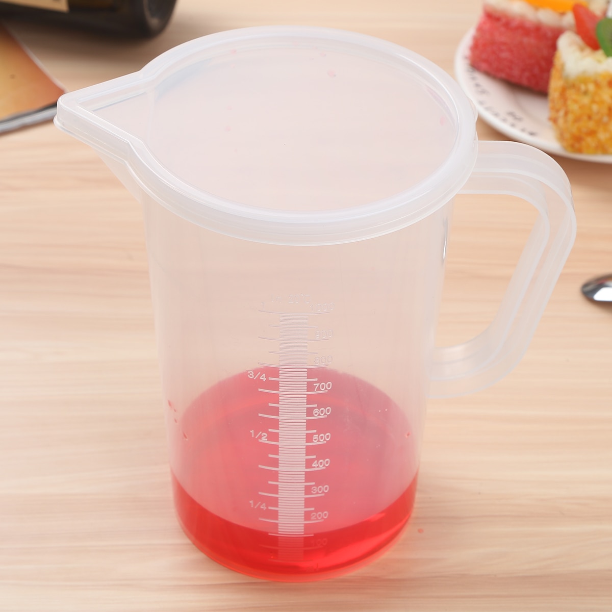 Taza medidora de cocina para hornear, jarra de plástico antifugas para leche, harina líquida, medida graduada, con/sin tapa
