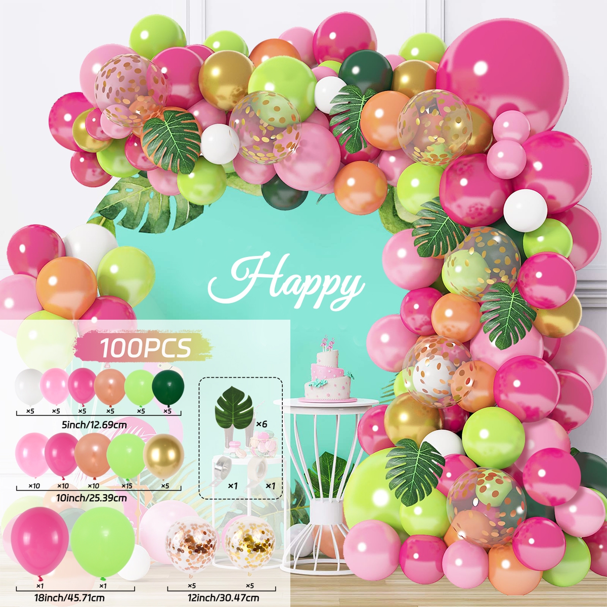 Hawaiianische Ballon-Girlande, Bogen-Set, tropischer Sommer, Hawaii-Party-Dekoration, Flamingo, Aloha, für Kinder, Babyparty, Geburtstag, Party-Dekoration: LASER