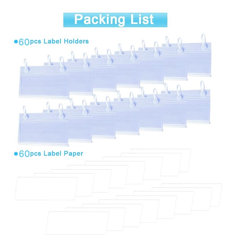 ! 60Pcs Plastic Mand Label Houders, prijs Teken Draad Plank Met Clip Lock Sluiting Met 60 Stuks Label Papier Insert
