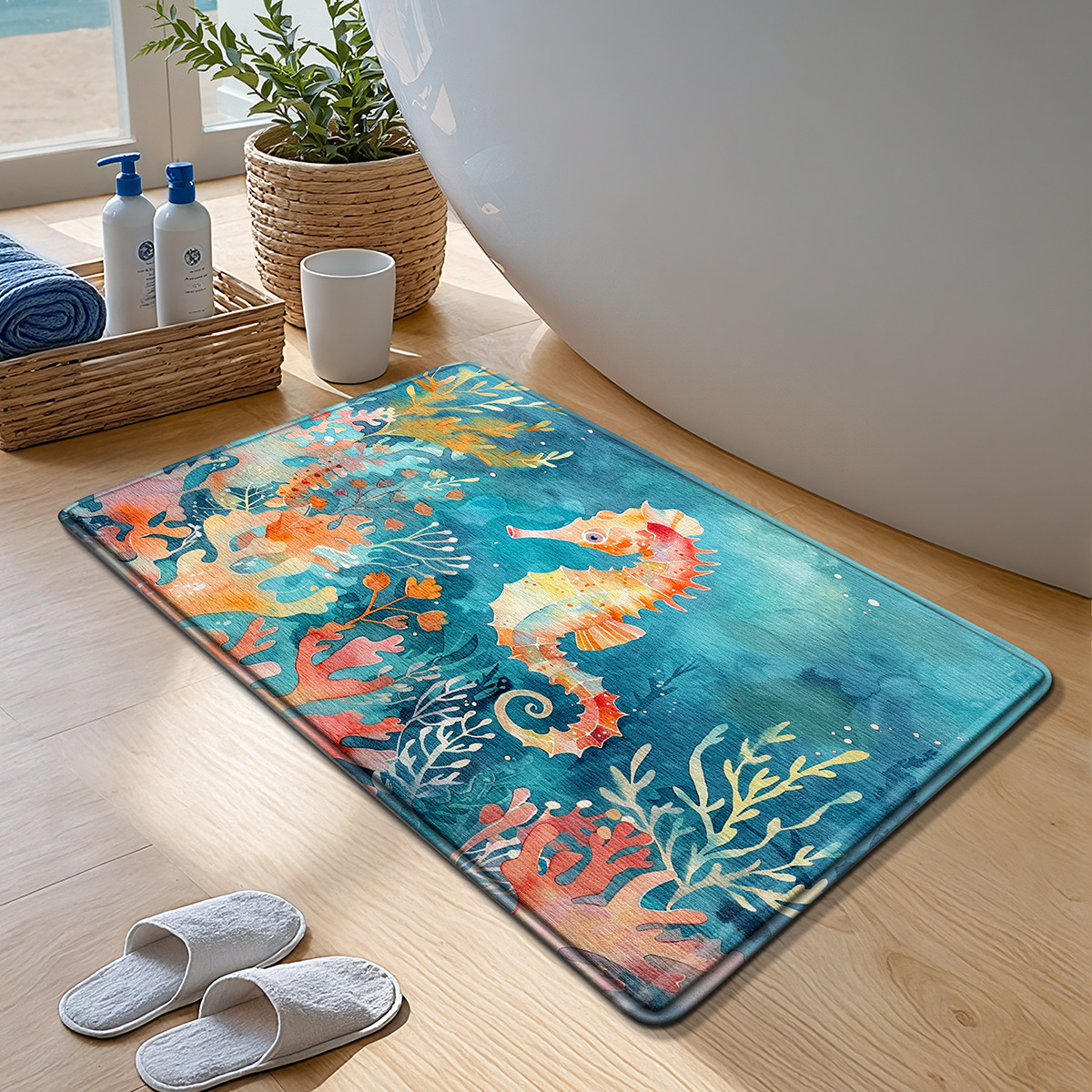 Alfombra de baño con temática oceánica - Alfombra de esponja ultrasuave - Absorción rápida y secado rápido - Antideslizante y agradable para la piel - Decoración del baño: verde / 500mmx1000mm