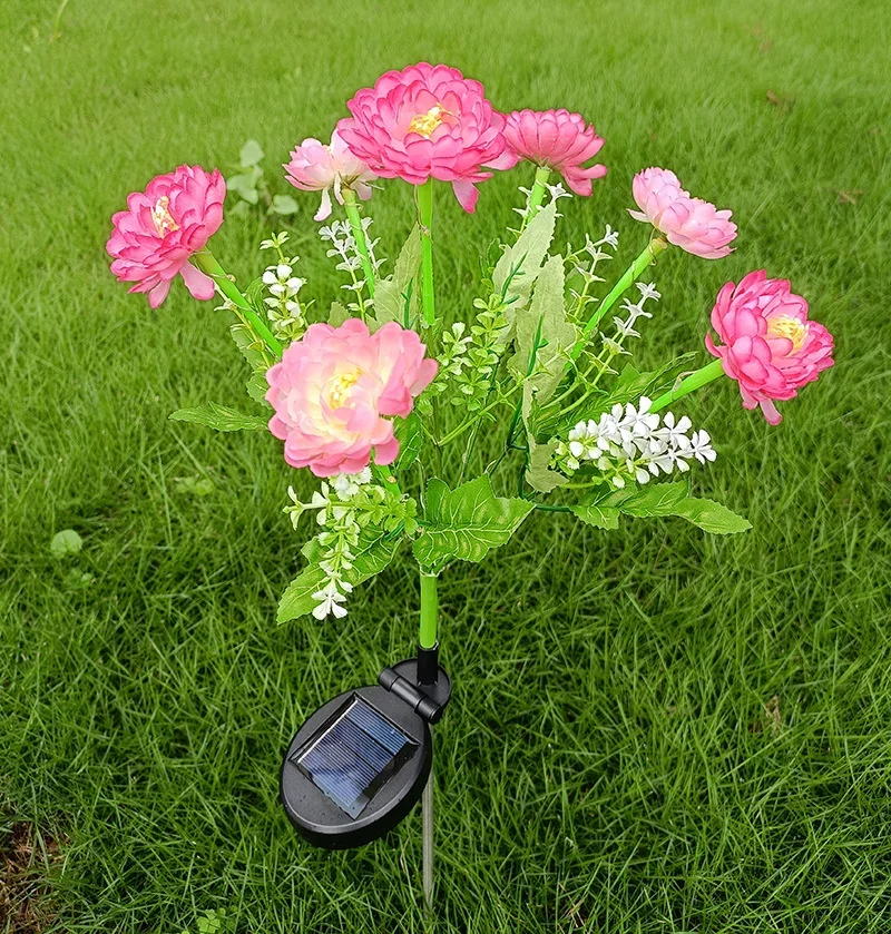 Lyskæder til havebrug til terrasse bryllupsfest dekoration blomsterfest lampe solcelledrevet udendørs sne lotusblomst græsplæne lampe: Rød