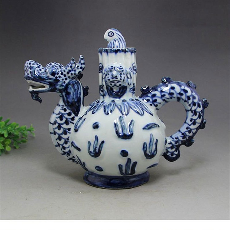 Chinese Antieke Porseleinen Pot Handgemaakte Blauwe En Witte Draak Pot