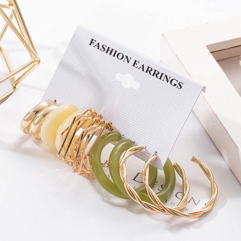 Grandes boucles d'oreilles géométriques en acrylique pour femmes, ensembles de perles, accessoires tendance, bijoux,: Gold 1034