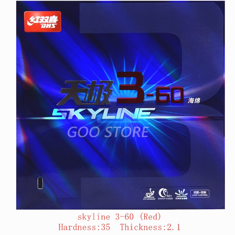 DHS Hurricane 3-50 / SKYLINE 3-60 Pips-In Table Tennis Rubber (Control / Loop) Original DHS Ping Pong Sponge: SK Red H35 T2.1