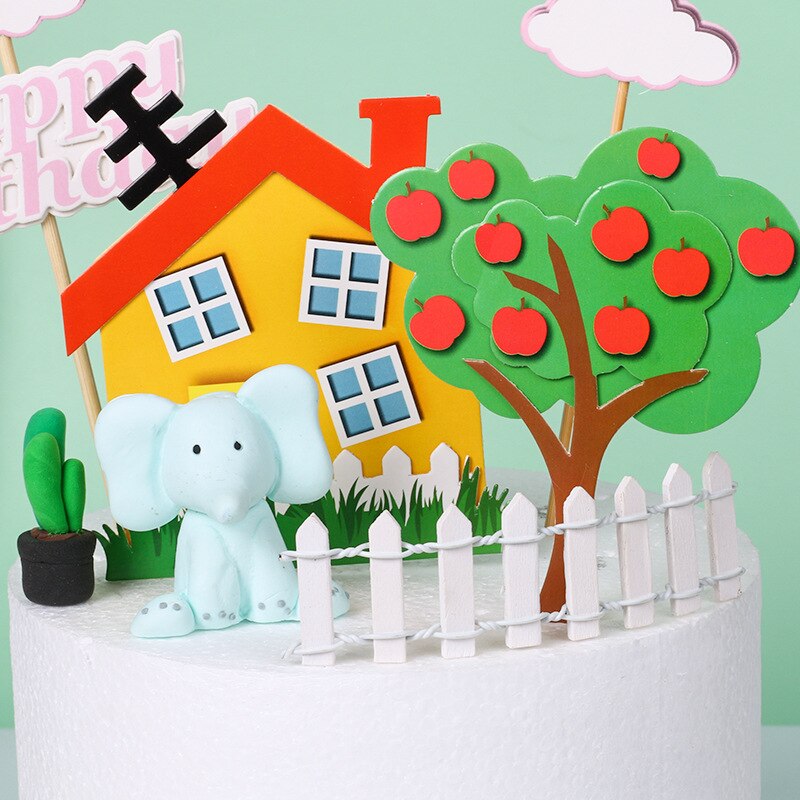 Dinosaurus Cake Topper Vlag Anniversary Gelukkige Verjaardag Apple Tree Cupcake Toppers Bakken Partij Vlag Baby Shower Cake Decor Diy Nieuw