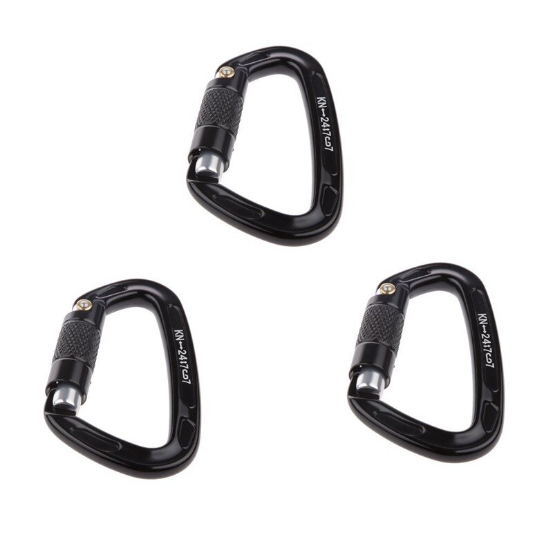 3 stuks / verpakking 24kn aluminium karabijnhaken d-ring klimmen bergbeklimmen abseilen boomverzorging multifunctionele karabijnhaak - zwart