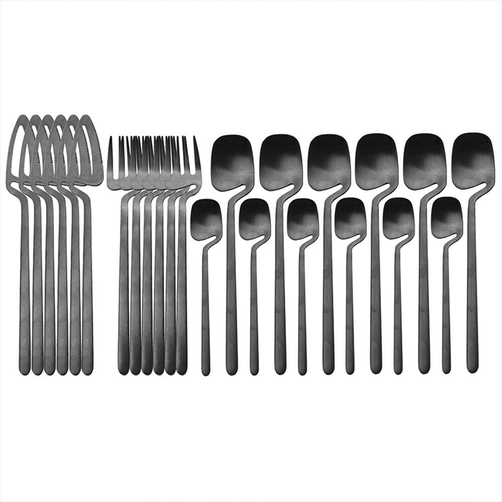 24 Stks/set Zwart Matte Bestek Set Voor Cake 304 Rvs Dessert Set Mes Vork Lepel Diner Set Keuken Bestek set: Black for 6